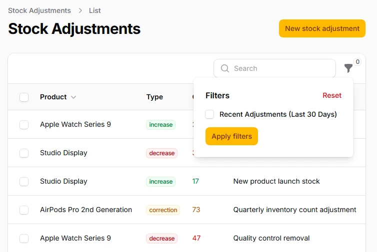 Checkbox filters for boolean values
